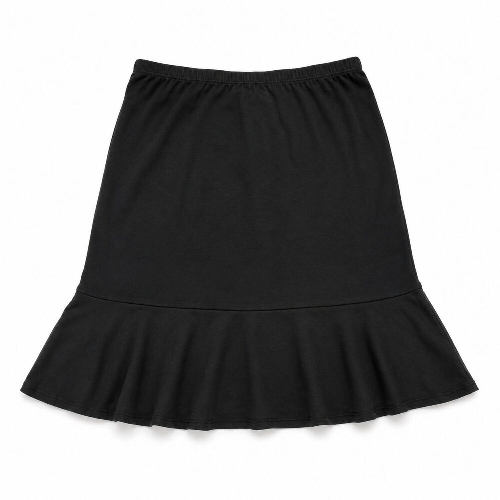 Chicos Travelers Womens Size 3 Black Pull On Ruffle Hem Midi Skirt Plus